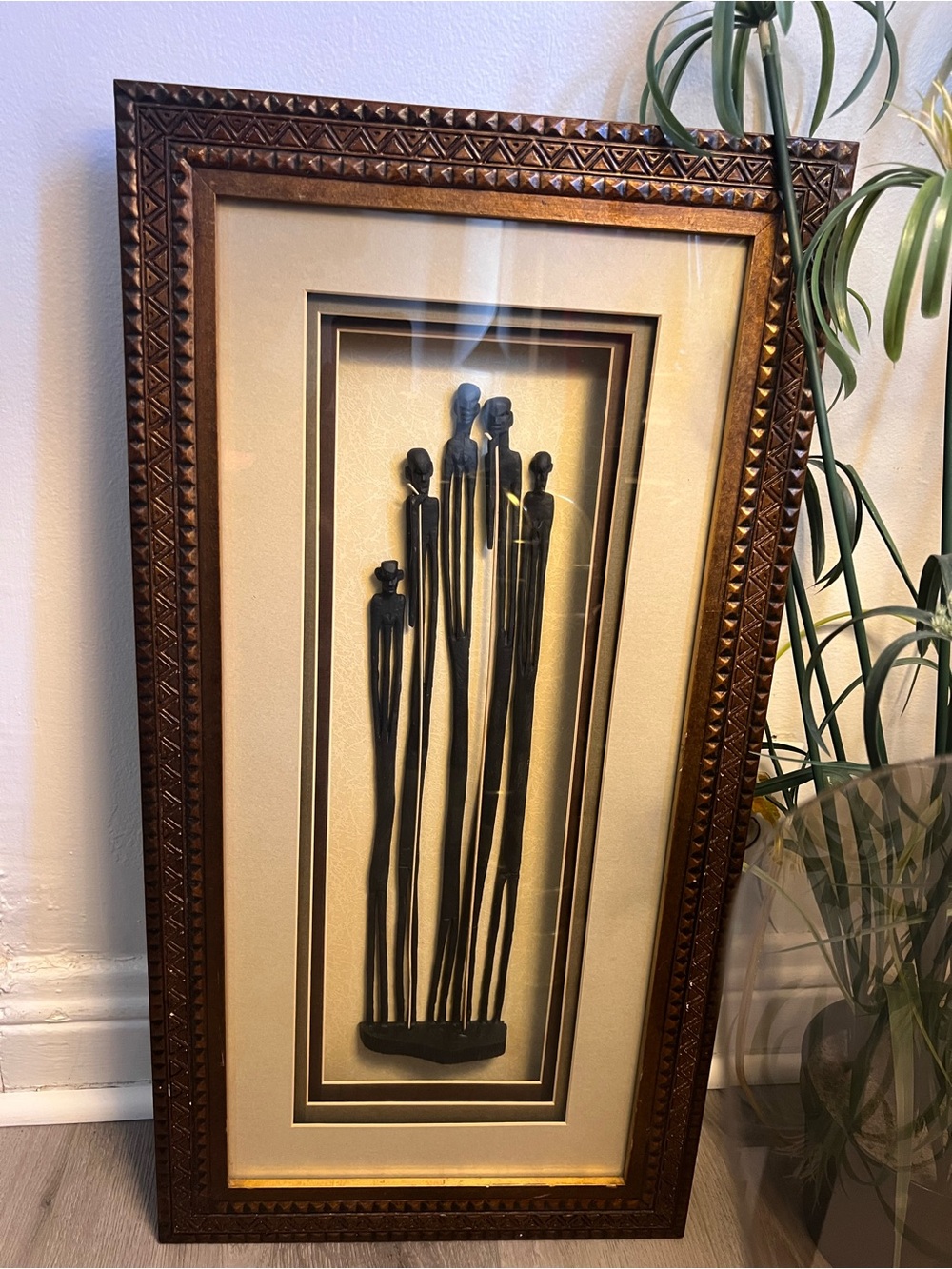 Framed Black Metal Figurine Wall Art in Ornate Brown Frame